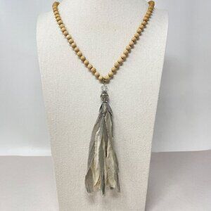 Sari Tassel Necklace Long Wood Beads Adjustable‎ Natural Boho